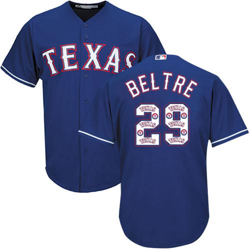 Rangers #29 Adrian Beltre Blue Team Logo Fashion Stitched MLB Jersey - Click Image to Close